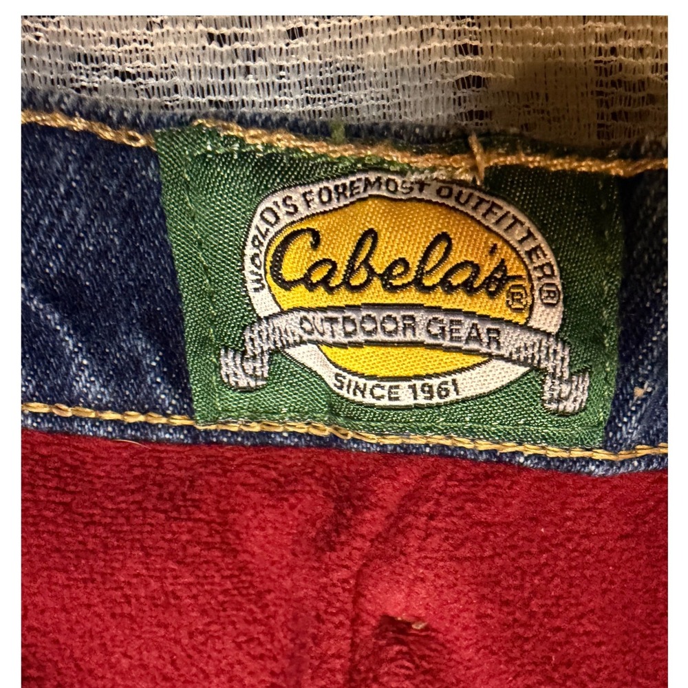 Cabelas Roughneck Denim Jeans Lined Flannel Red Blue Mens Size 46x32 - Picture 5 of 8